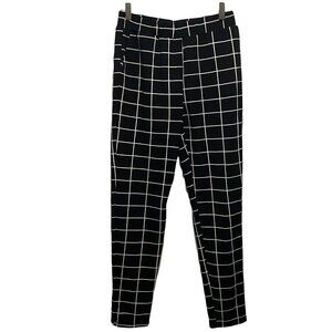 FBA Women's Size L Plaid Slacks Pants Black & White With Pockets